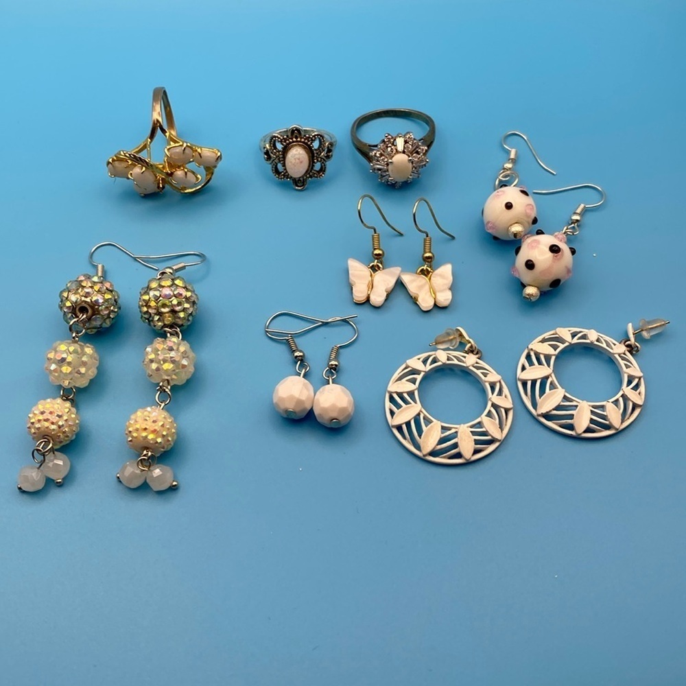 Cream/white Theme Earrings and Rings Lot